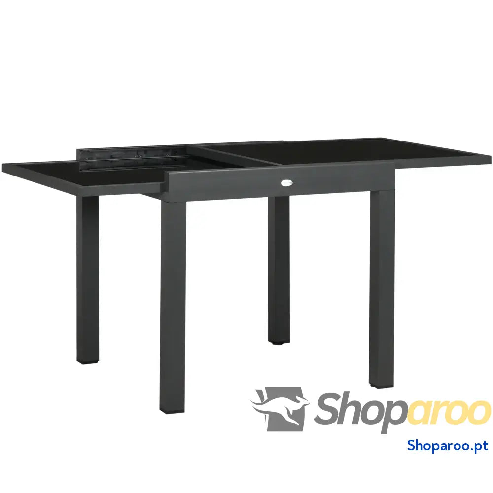 Mesa de Jardim Extensível Alumínio com Bancada Vidro Temperado 160x80x75 cm Preto