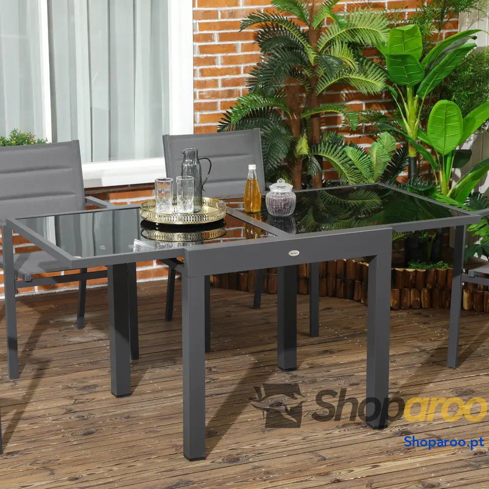 Mesa de Jardim Extensível Alumínio com Bancada Vidro Temperado 160x80x75 cm Preto