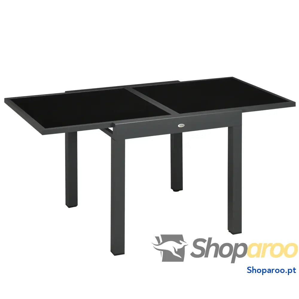 Mesa de Jardim Extensível Alumínio com Bancada Vidro Temperado 160x80x75 cm Preto