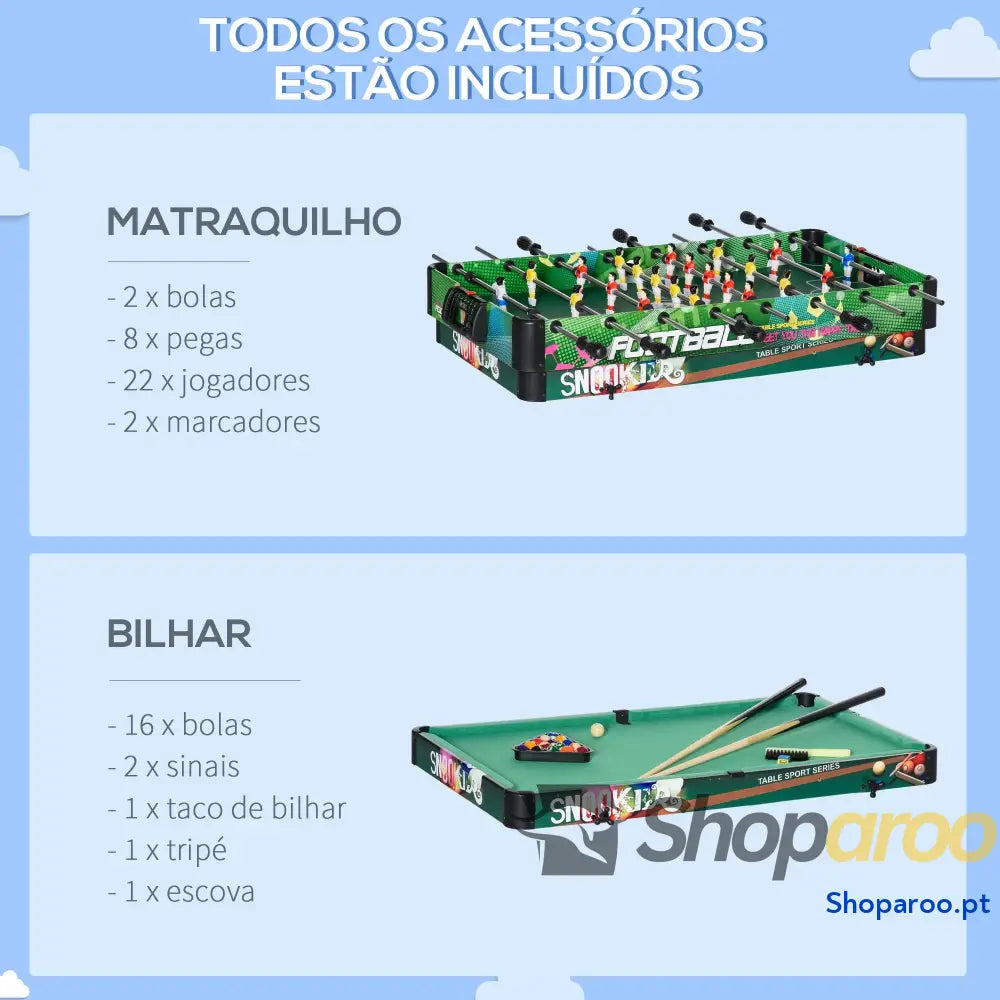 Mesa de Jogos 6 em 1 Dobrável Bilhar Matraquilho Ping Pong Lançamento Anéis Hóquei com Bastão e Discos 118x104x71cm