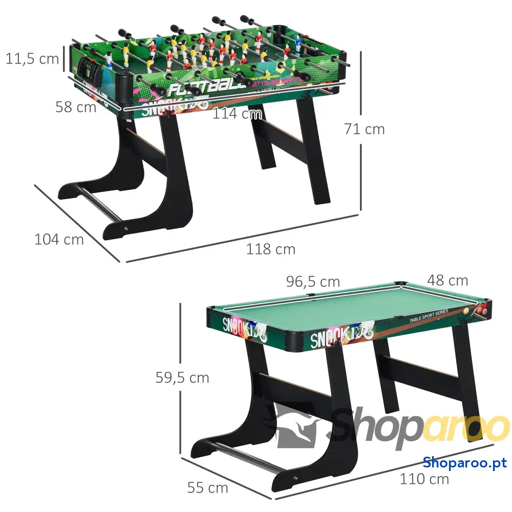 Mesa de Jogos 6 em 1 Dobrável Bilhar Matraquilho Ping Pong Lançamento Anéis Hóquei com Bastão e Discos 118x104x71cm