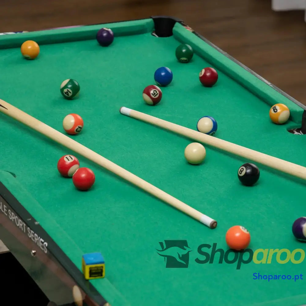 Mesa de Jogos 6 em 1 Dobrável Bilhar Matraquilho Ping Pong Lançamento Anéis Hóquei com Bastão e Discos 118x104x71cm