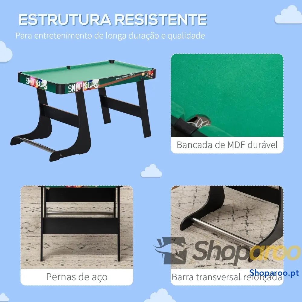 Mesa de Jogos 6 em 1 Dobrável Bilhar Matraquilho Ping Pong Lançamento Anéis Hóquei com Bastão e Discos 118x104x71cm