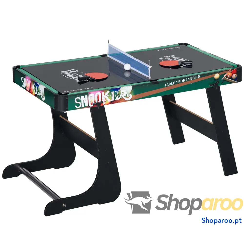 Mesa de Jogos 6 em 1 Dobrável Bilhar Matraquilho Ping Pong Lançamento Anéis Hóquei com Bastão e Discos 118x104x71cm