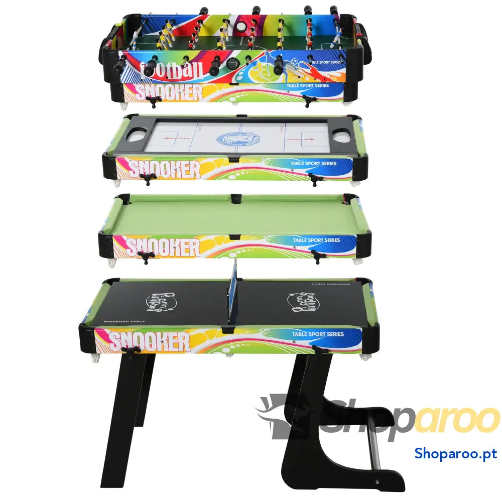 Mesa de Jogos Dobrável 4 em 1 Matraquilhos Hóquei Bilhar Pingue Pongue e Acessórios Incluídos 86,5x43,5x64 cm Multicor