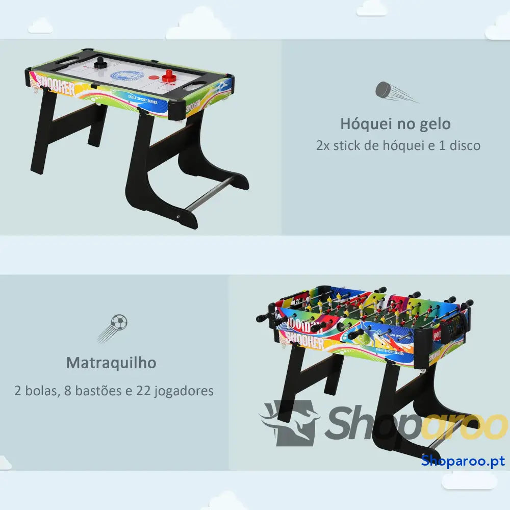 Mesa de Jogos Dobrável 4 em 1 Matraquilhos Hóquei Bilhar Pingue Pongue e Acessórios Incluídos 86,5x43,5x64 cm Multicor
