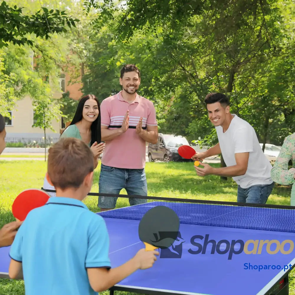 Mesa de Ping-Pong Dobrável com Rede Apoio para os Pés Ajustáveis e Estrutura de Aço para Interior e Exterior 274x152,5x76 cm Azul