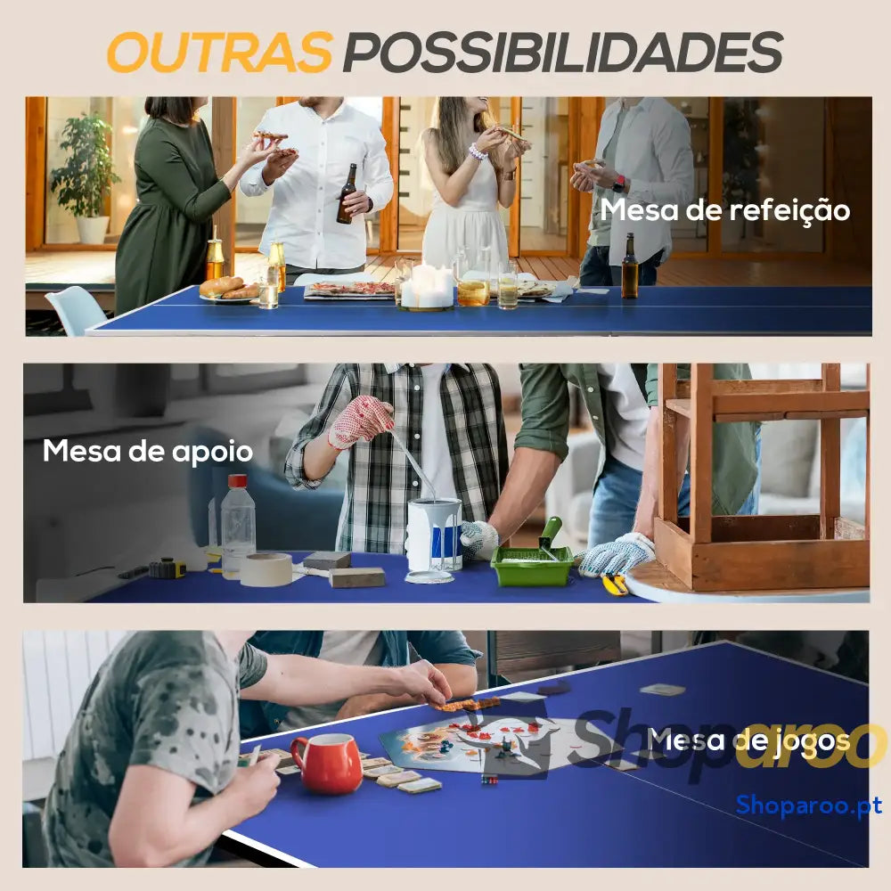 Mesa de Ping Pong Dobrável com Rede Apoio para os Pés Ajustáveis e Estrutura Aço Interior Exterior 274x152,5x76 cm Azul