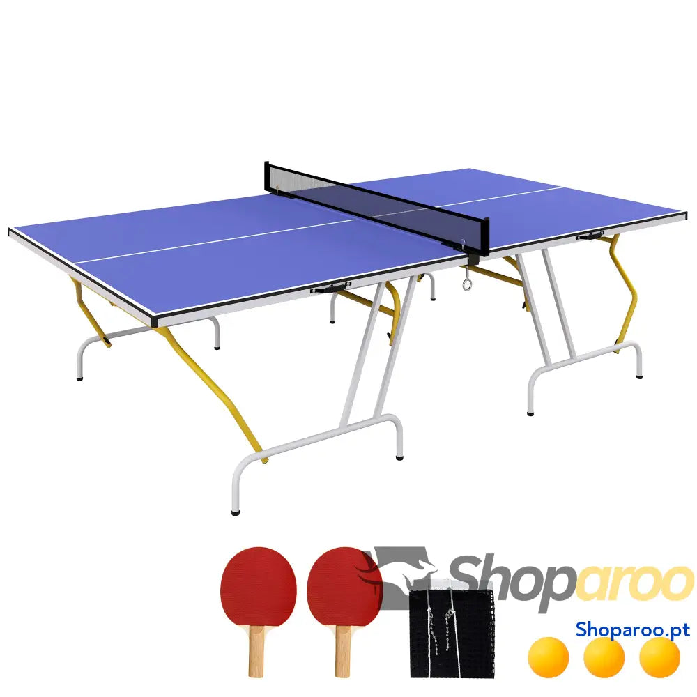 Mesa de Ping Pong Dobrável com Rede Apoio para os Pés Ajustáveis e Estrutura Aço Interior Exterior 274x152,5x76 cm Azul