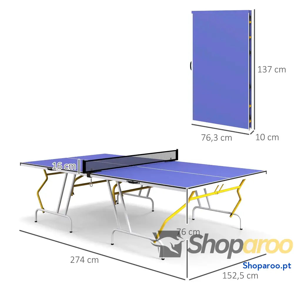 Mesa de Ping Pong Dobrável com Rede Apoio para os Pés Ajustáveis e Estrutura Aço Interior Exterior 274x152,5x76 cm Azul