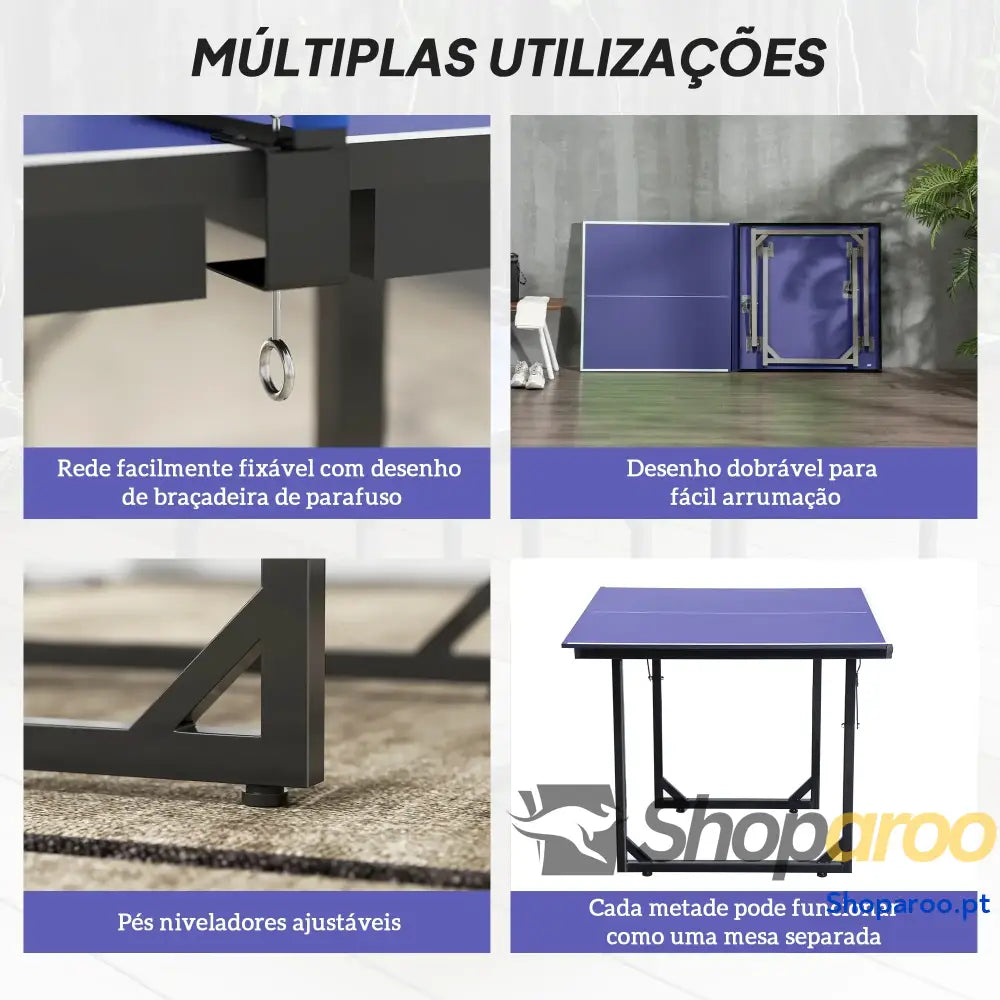 Mesa de Ping Pong Dobrável Profissional com Rede e Estrutura Aço para Interior Exterior 182x91x76 cm Azul
