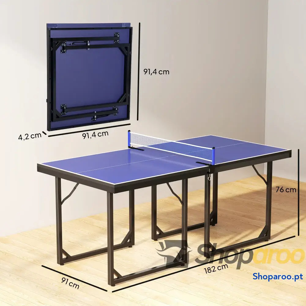 Mesa de Ping Pong Dobrável Profissional com Rede e Estrutura Aço para Interior Exterior 182x91x76 cm Azul
