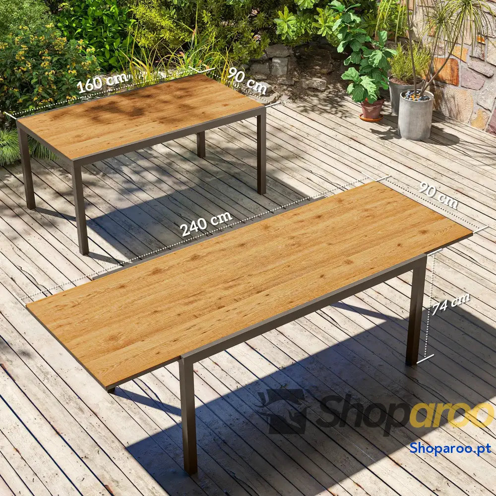 Mesa de Refeição Extensível Jardim Ajustável com Bordo Alumínio para 6-8 Pessoas 160/240x90x74 cm Marrom