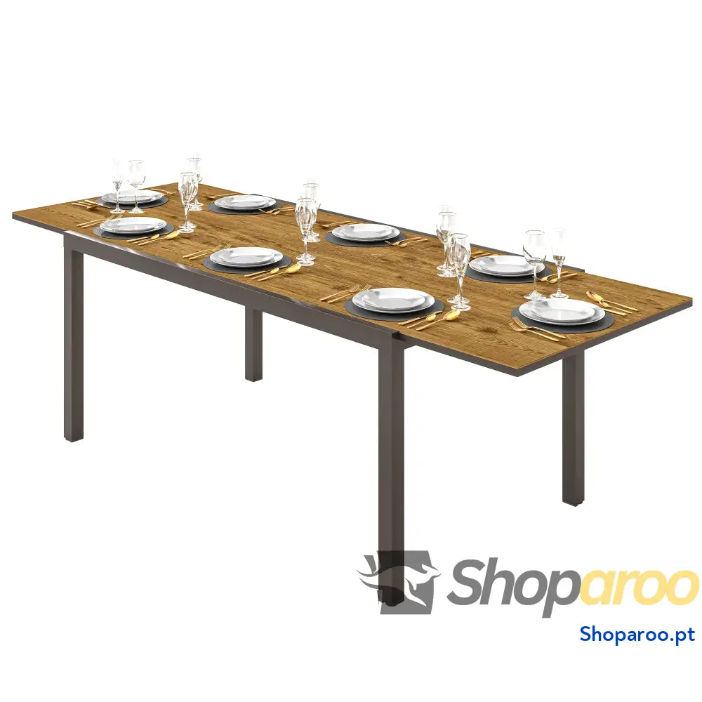 Mesa de Refeição Extensível Jardim Ajustável com Bordo Alumínio para 6-8 Pessoas 160/240x90x74 cm Marrom