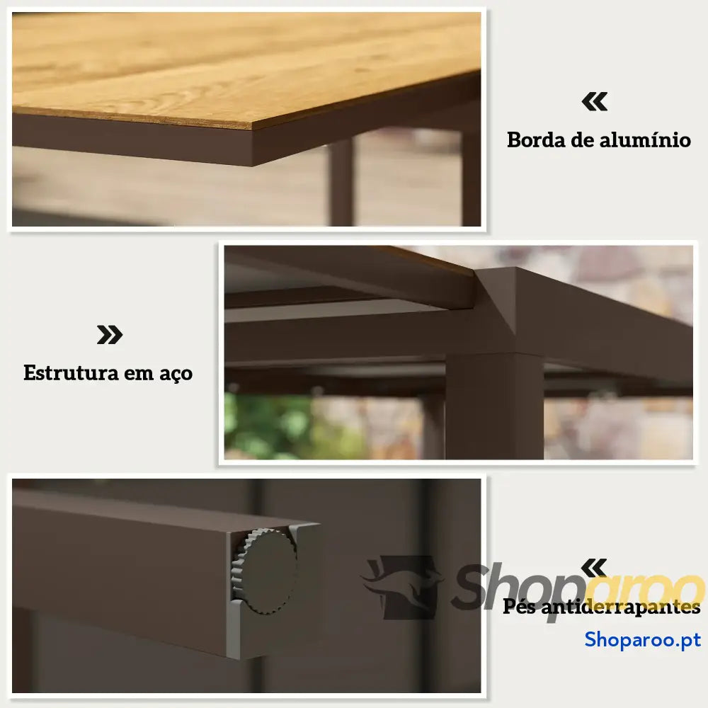 Mesa de Refeição Extensível Jardim Ajustável com Bordo Alumínio para 6-8 Pessoas 160/240x90x74 cm Marrom
