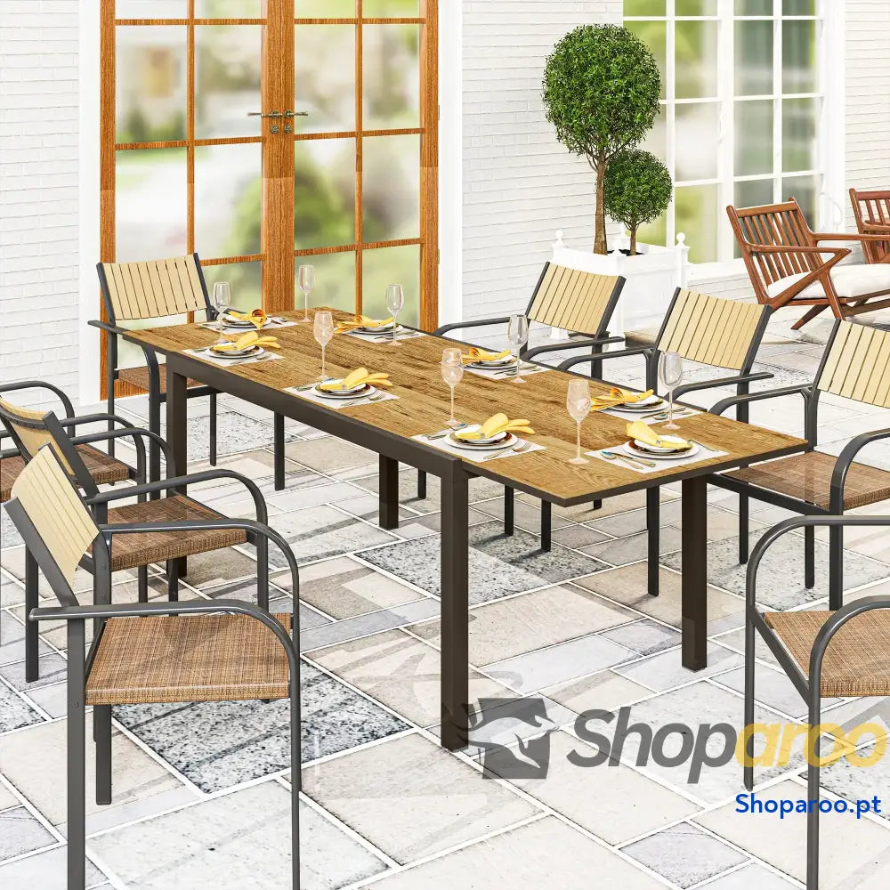 Mesa de Refeição Extensível Jardim Ajustável com Bordo Alumínio para 6-8 Pessoas 160/240x90x74 cm Marrom