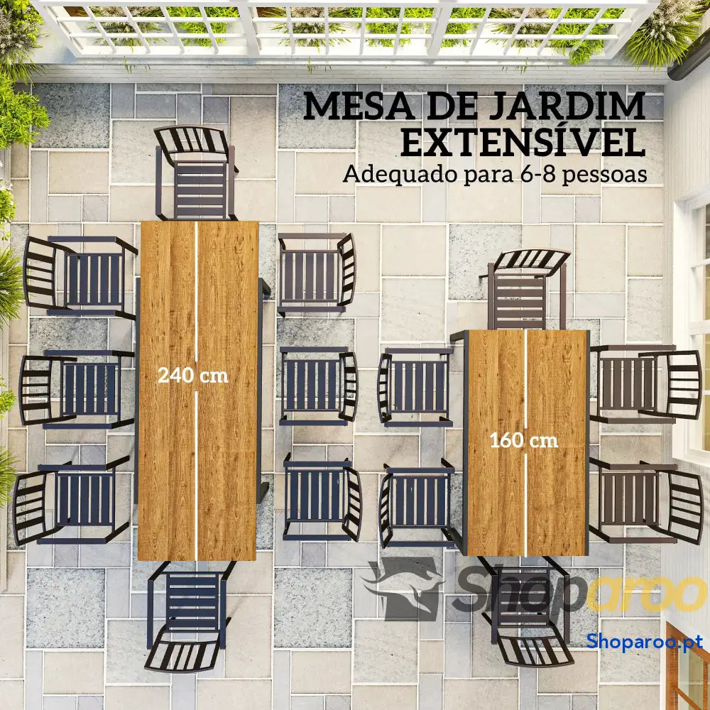Mesa de Refeição Extensível Jardim Ajustável com Bordo Alumínio para 6-8 Pessoas 160/240x90x74 cm Marrom