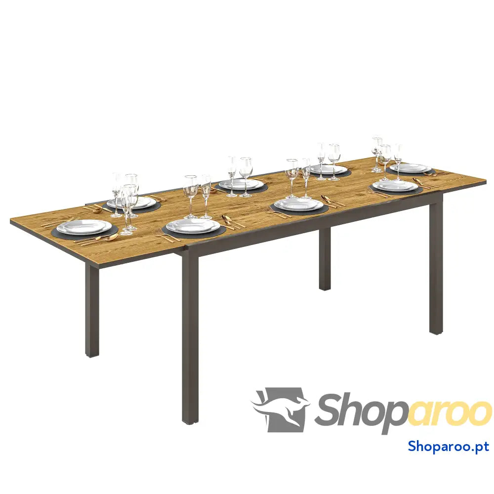 Mesa de Refeição Extensível Jardim Ajustável com Bordo Alumínio para 6-8 Pessoas 160/240x90x74 cm Marrom