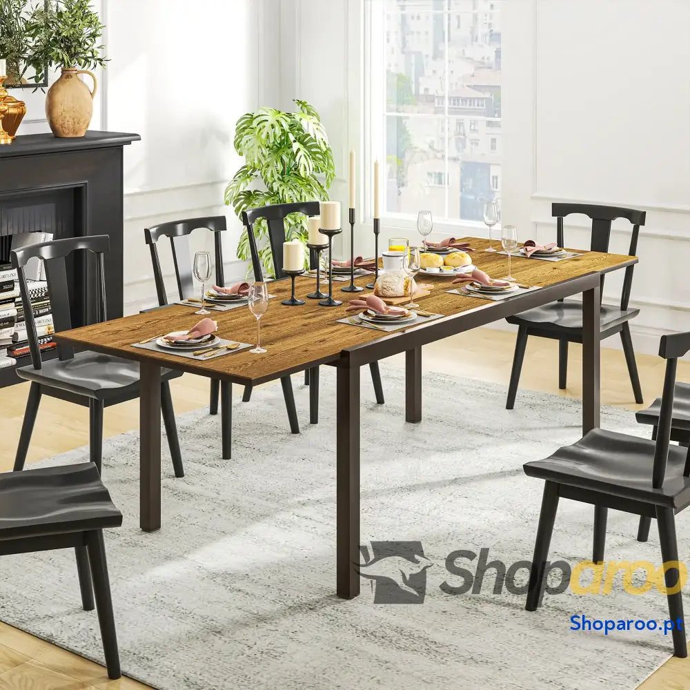 Mesa de Refeição Extensível Jardim Ajustável com Bordo Alumínio para 6-8 Pessoas 160/240x90x74 cm Marrom