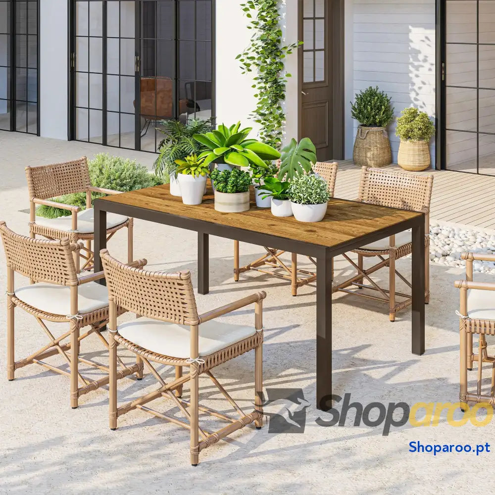 Mesa de Refeição Extensível Jardim Ajustável com Bordo Alumínio para 6-8 Pessoas 160/240x90x74 cm Marrom