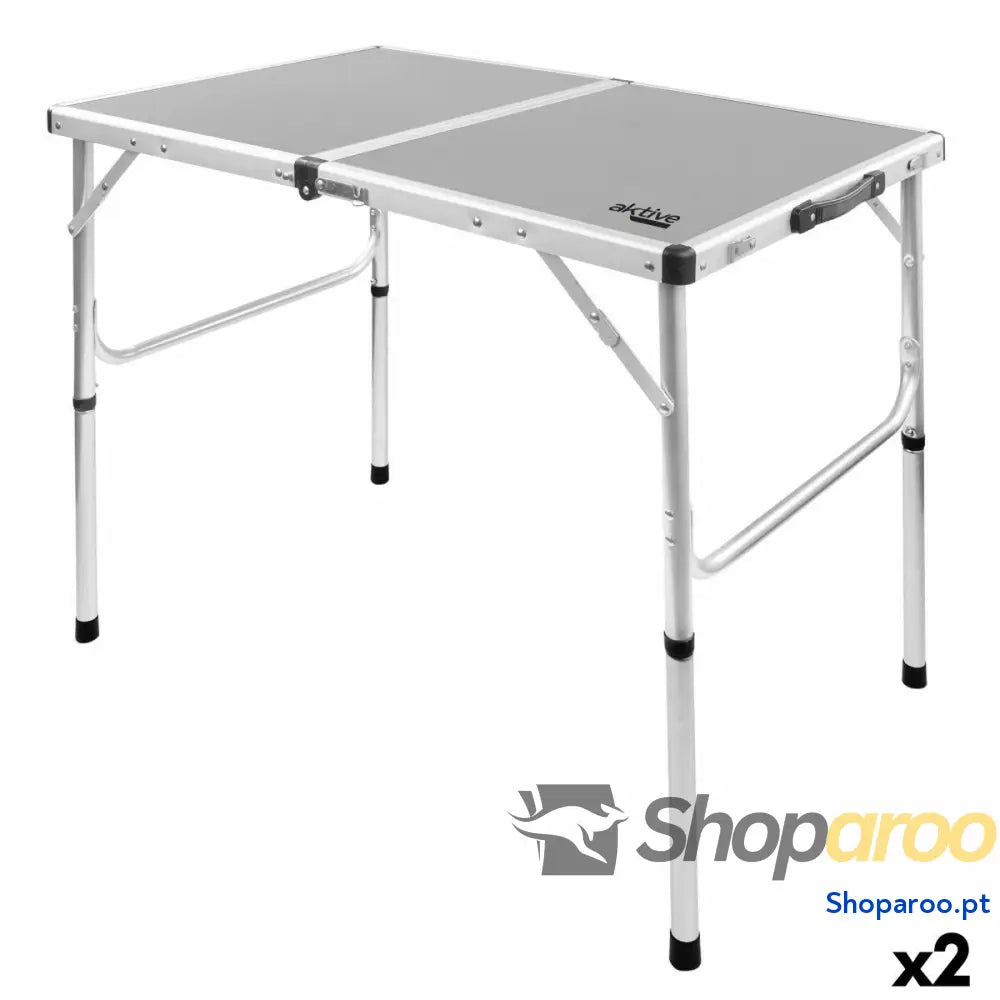 Mesa Dobrável Aktive Camping Cinzento 90 x 70 x 60 cm (2 Unidades)