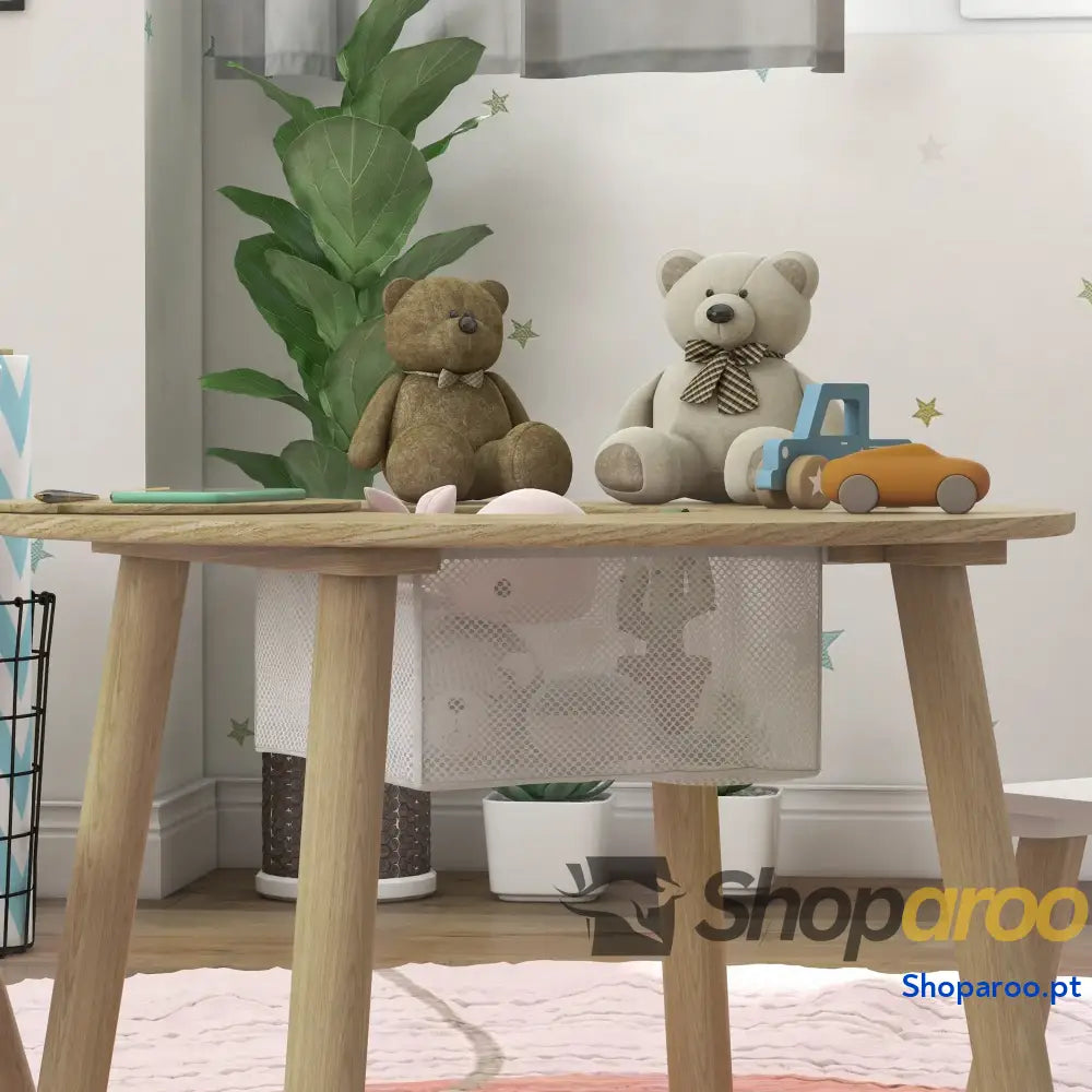 Mesa Infantil com 2 Cadeiras Espaço de Arrumação para Crianças 3-6 Anos Sala Jogos Dormitório Madeira e Branco