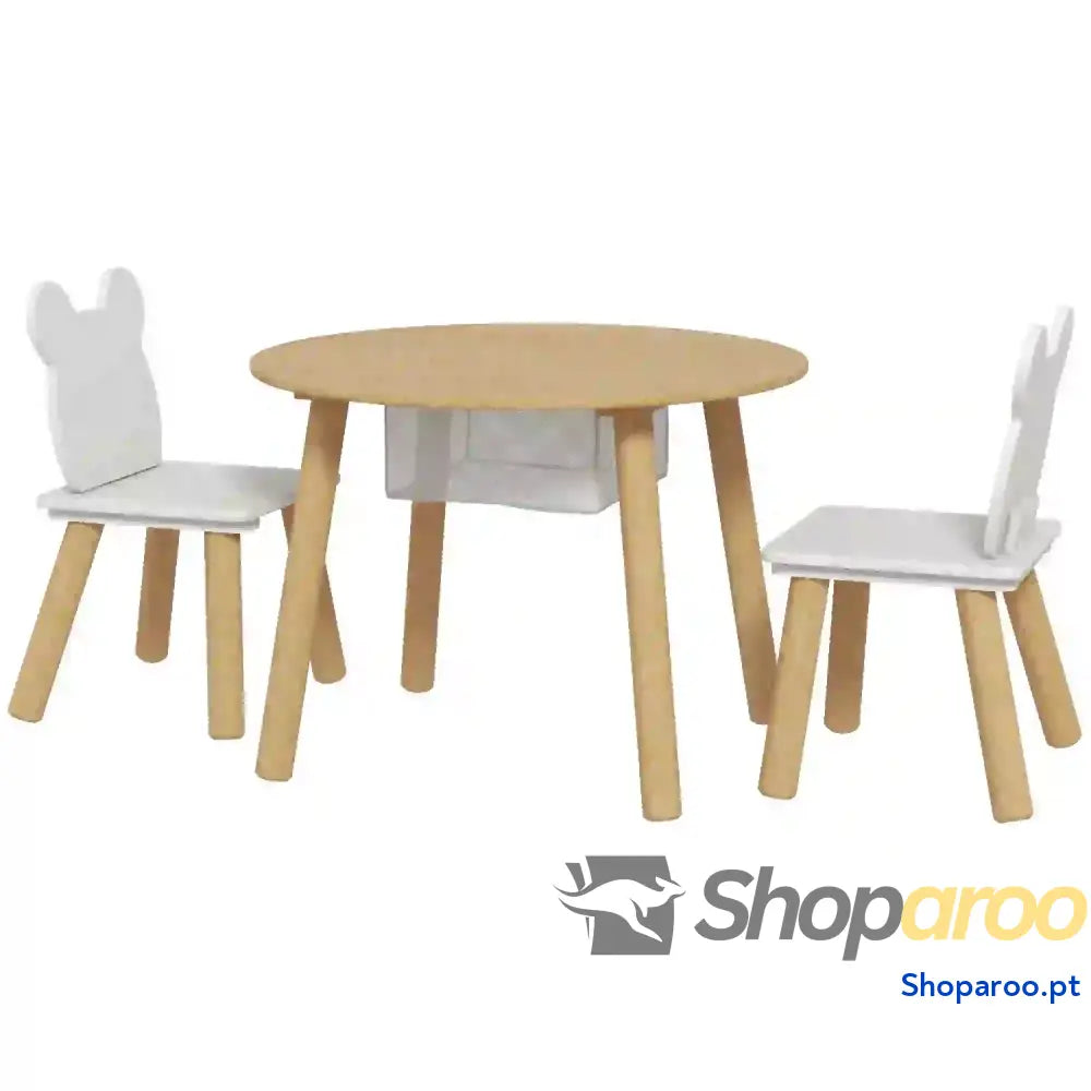 Mesa Infantil com 2 Cadeiras Espaço de Arrumação para Crianças 3-6 Anos Sala Jogos Dormitório Madeira e Branco