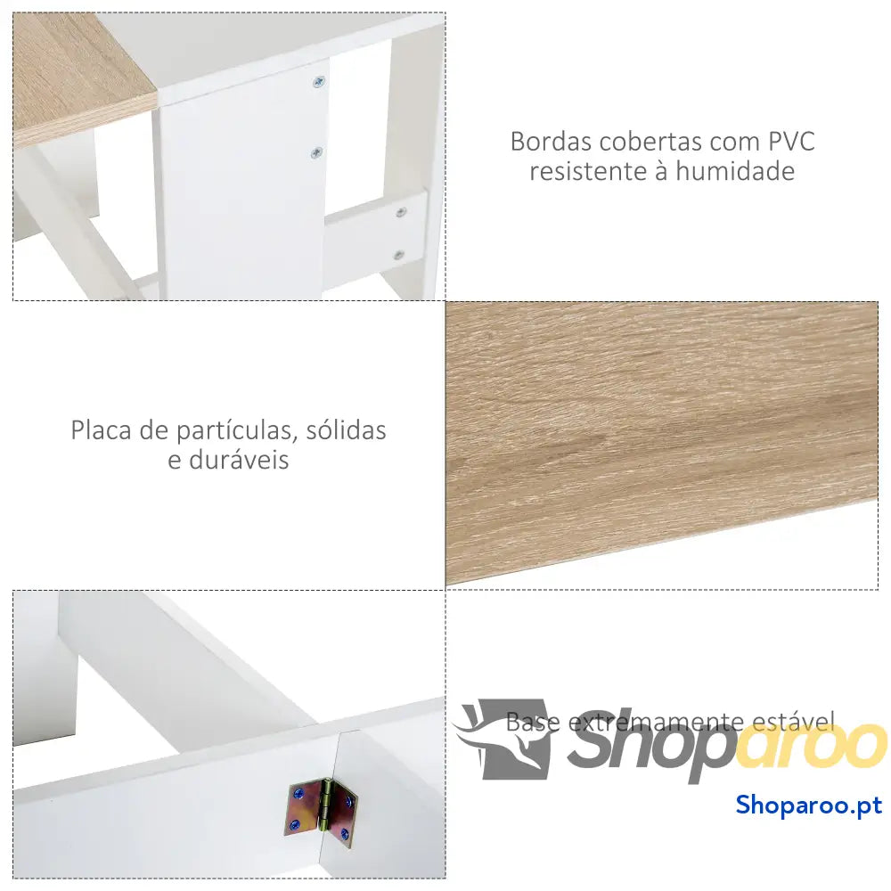Mesa Sala de Jantar Dobrável Madeira e Branco Laterais Abatíveis