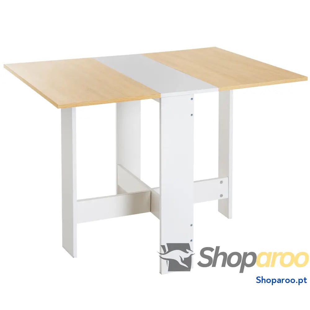 Mesa Sala de Jantar Dobrável Madeira e Branco Laterais Abatíveis