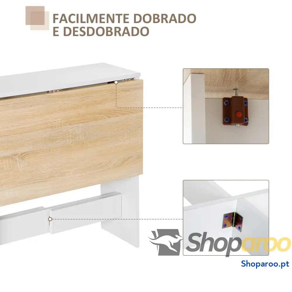 Mesa Sala de Jantar Dobrável Madeira e Branco Laterais Abatíveis