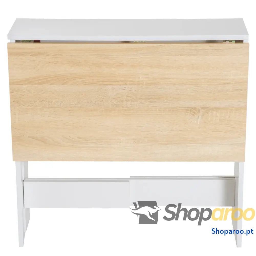 Mesa Sala de Jantar Dobrável Madeira e Branco Laterais Abatíveis