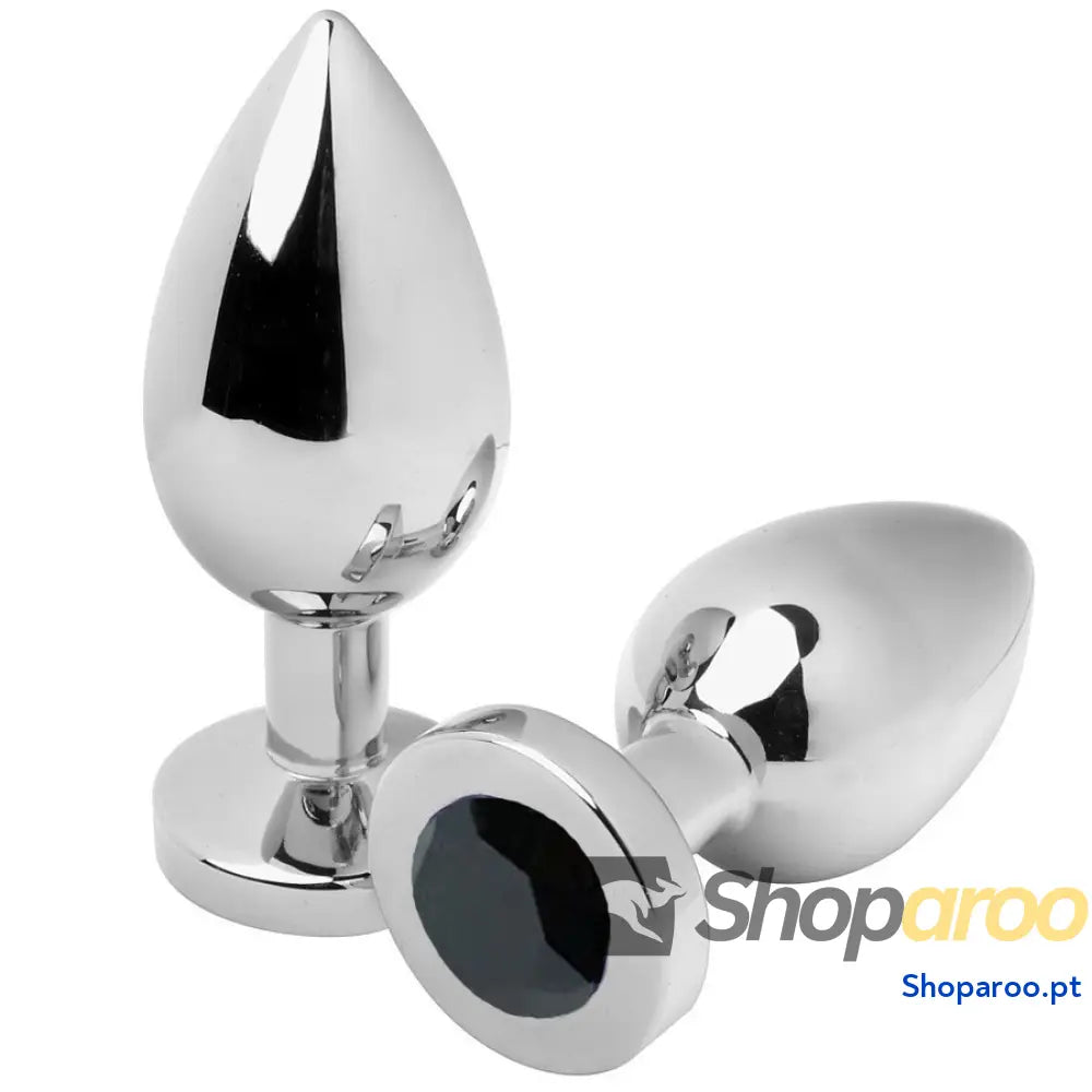 METAL HARD - PLUG ANAL DIAMANTE PRETO MÉDIO 7,62CM