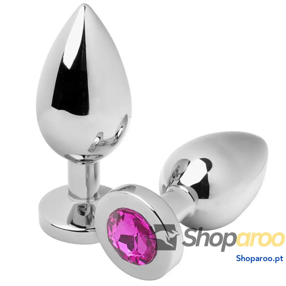 METAL HARD - PLUG ANAL DIAMANTE ROSA MÉDIO 7,62CM