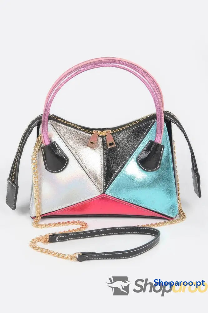 Bolsa metálica multicolorida com alça superior