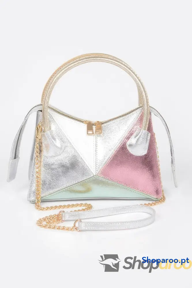 Bolsa metálica multicolorida com alça superior