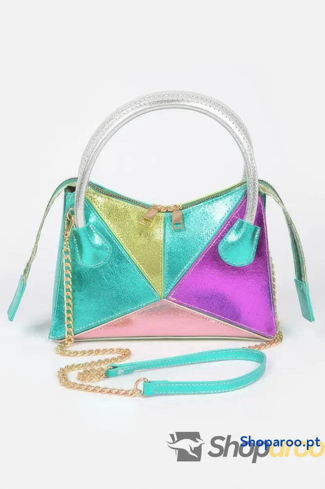 Bolsa metálica multicolorida com alça superior