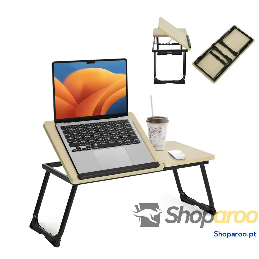 MEUBLE COSY Mesa de cama con soporte para ordenador portátil plegable (altura regulable tablero acabado roble base