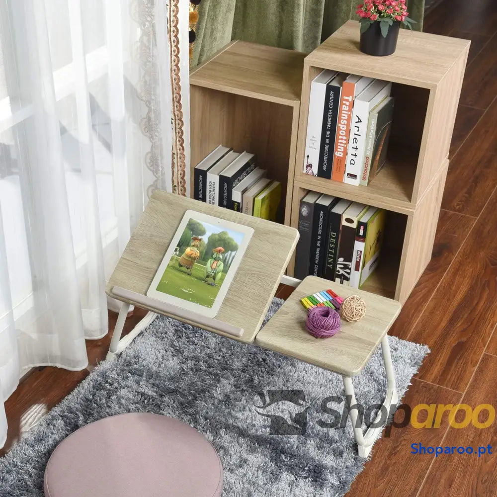 MEUBLE COSY Mesa de cama con soporte para ordenador portátil plegable (altura regulable tablero acabado roble base