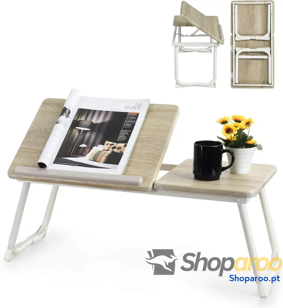 MEUBLE COSY Mesa de cama con soporte para ordenador portátil plegable (altura regulable tablero acabado roble base