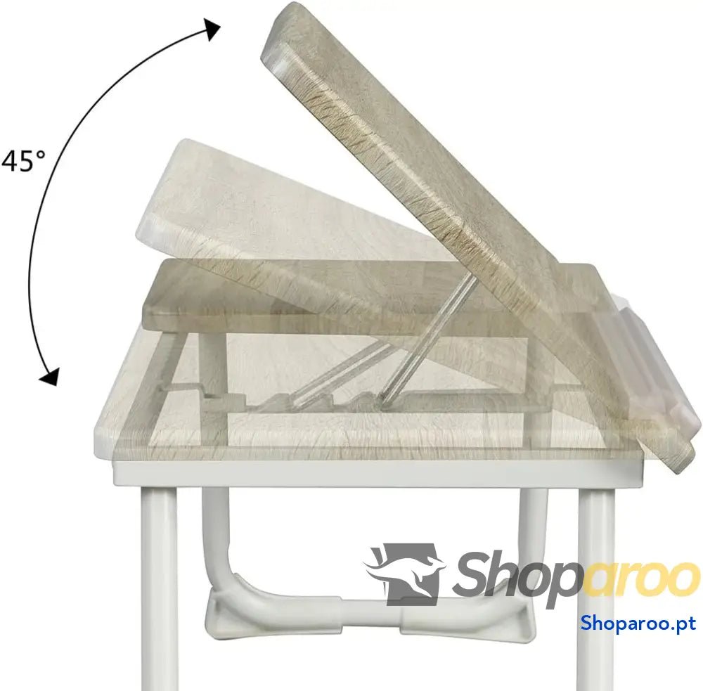 MEUBLE COSY Mesa de cama con soporte para ordenador portátil plegable (altura regulable tablero acabado roble base