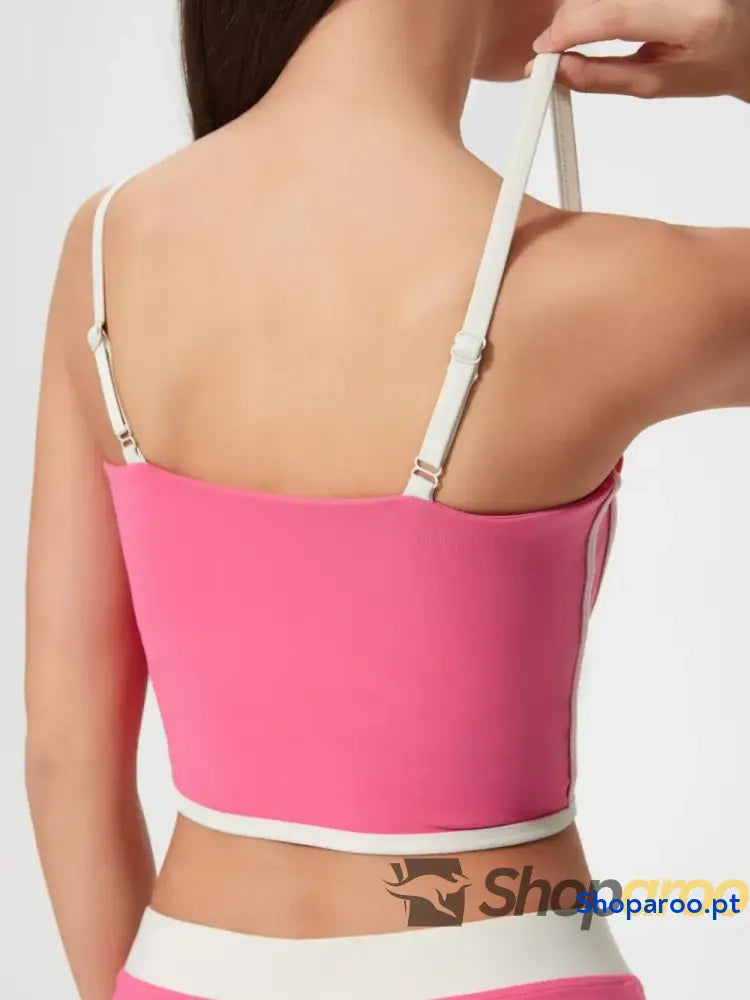 Millennia Contrast Trim Square Neck Active Cami with Detachable Chest Pads