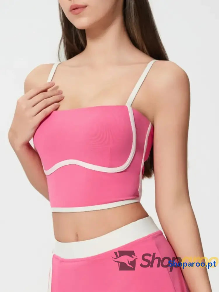 Millennia Contrast Trim Square Neck Active Cami with Detachable Chest Pads