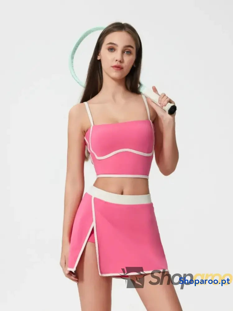 Millennia Contrast Trim Square Neck Active Cami with Detachable Chest Pads