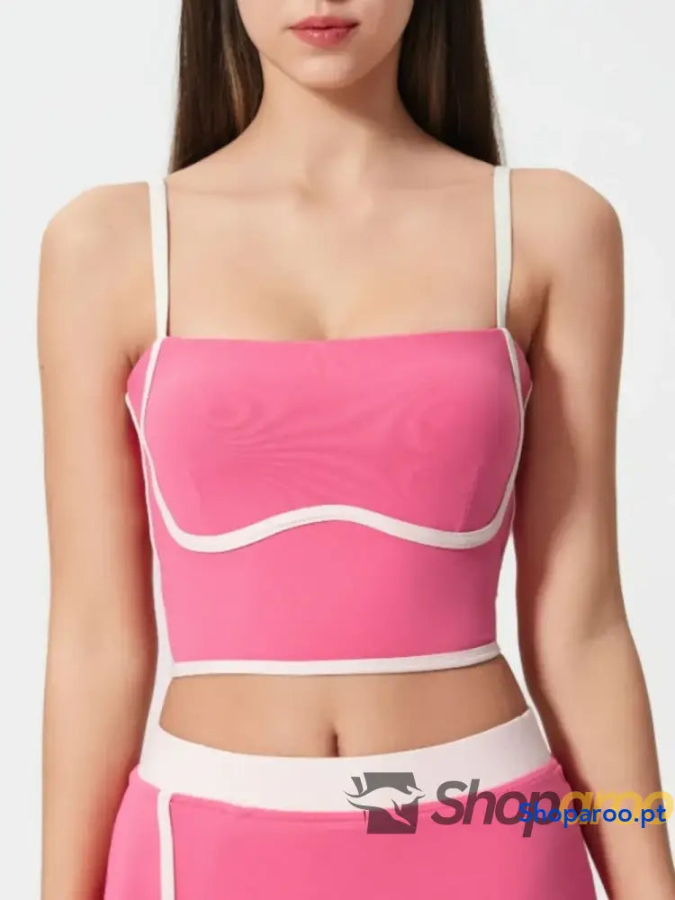 Millennia Contrast Trim Square Neck Active Cami with Detachable Chest Pads
