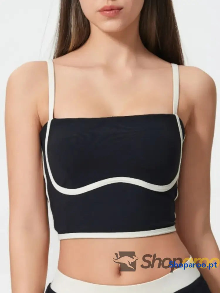 Millennia Contrast Trim Square Neck Active Cami with Detachable Chest Pads
