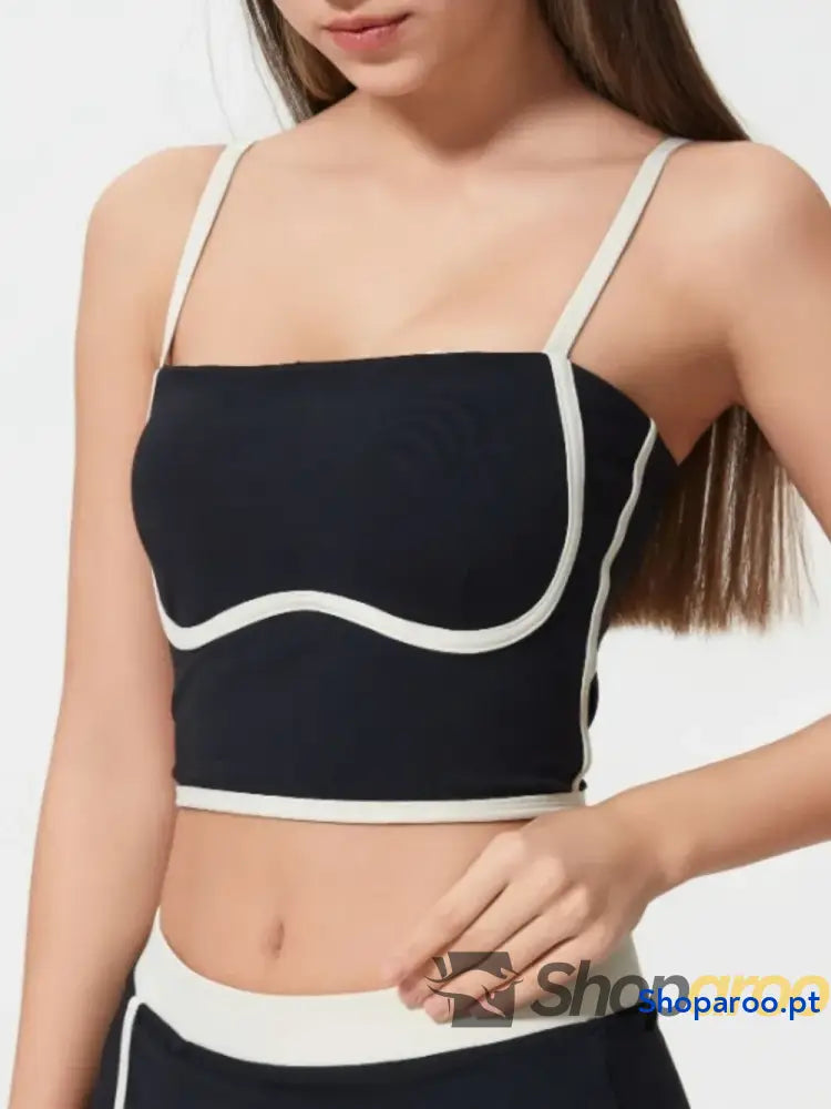 Millennia Contrast Trim Square Neck Active Cami with Detachable Chest Pads