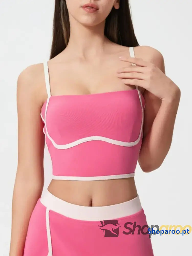 Millennia Contrast Trim Square Neck Active Cami with Detachable Chest Pads