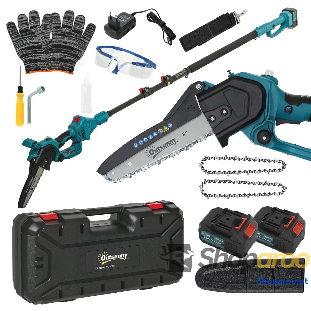 Mini Motosserra a Bateria 8 Polegadas 6000mAh Elétrica com Motor sem Escovas de 580W 2 Baterias 42x29x10,5 cm Azul