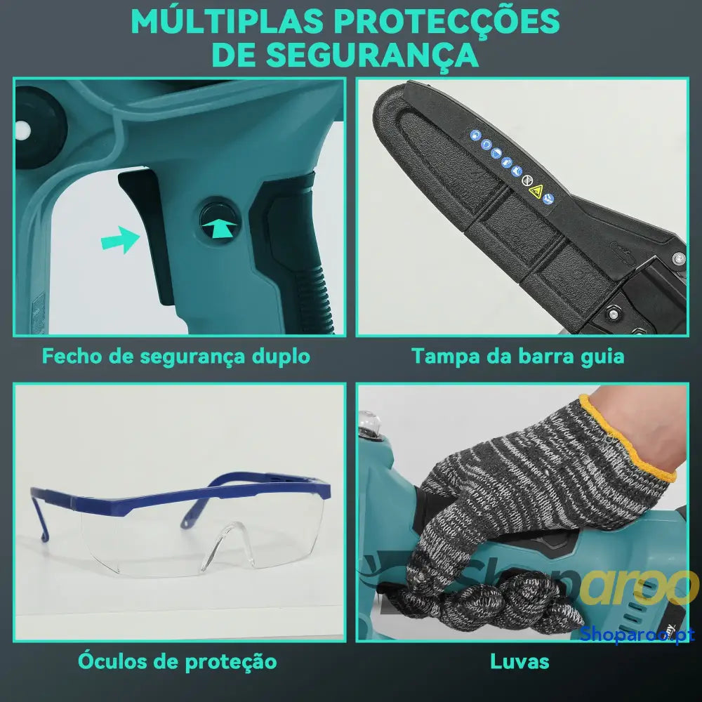 Mini Motosserra a Bateria 8 Polegadas 6000mAh Elétrica com Motor sem Escovas de 580W 2 Baterias 42x29x10,5 cm Azul