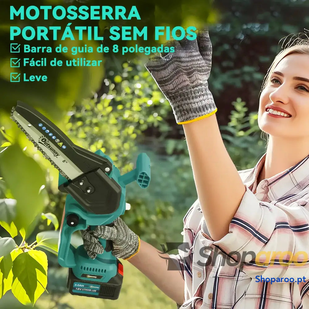 Mini Motosserra a Bateria 8 Polegadas 6000mAh Elétrica com Motor sem Escovas de 580W 2 Baterias 42x29x10,5 cm Azul